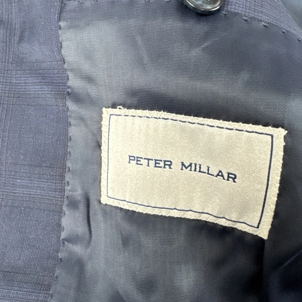 Peter Millar Mens Navy Plaid Windowpane Sport Coat 42L Wool  Preppy Office